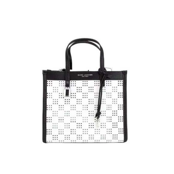 Marc Jacobs Mini Grind Cotton Perforated Leather Crossbody Tote Bag Purse - Picture 9 of 11